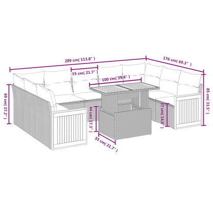 10-delige Loungeset met kussens poly rattan beige