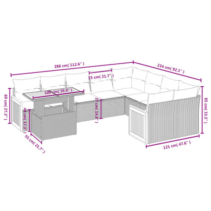 10-delige Loungeset met kussens poly rattan beige