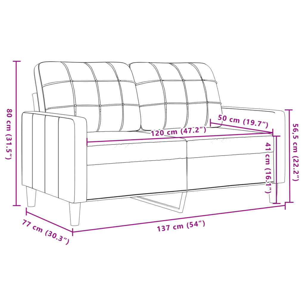 Tweezitsbank 120 cm fluweel crèmekleurig