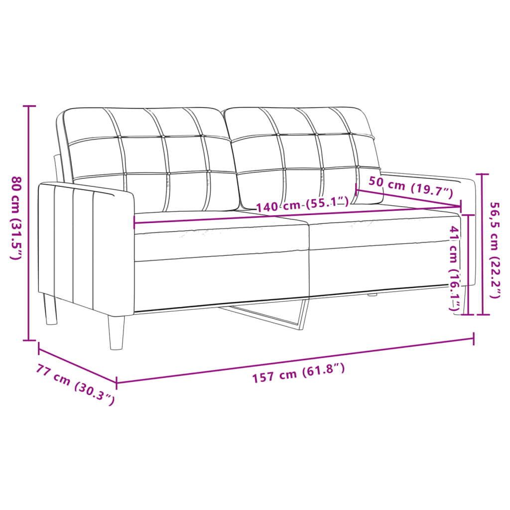 Tweezitsbank 140 cm fluweel crèmekleurig