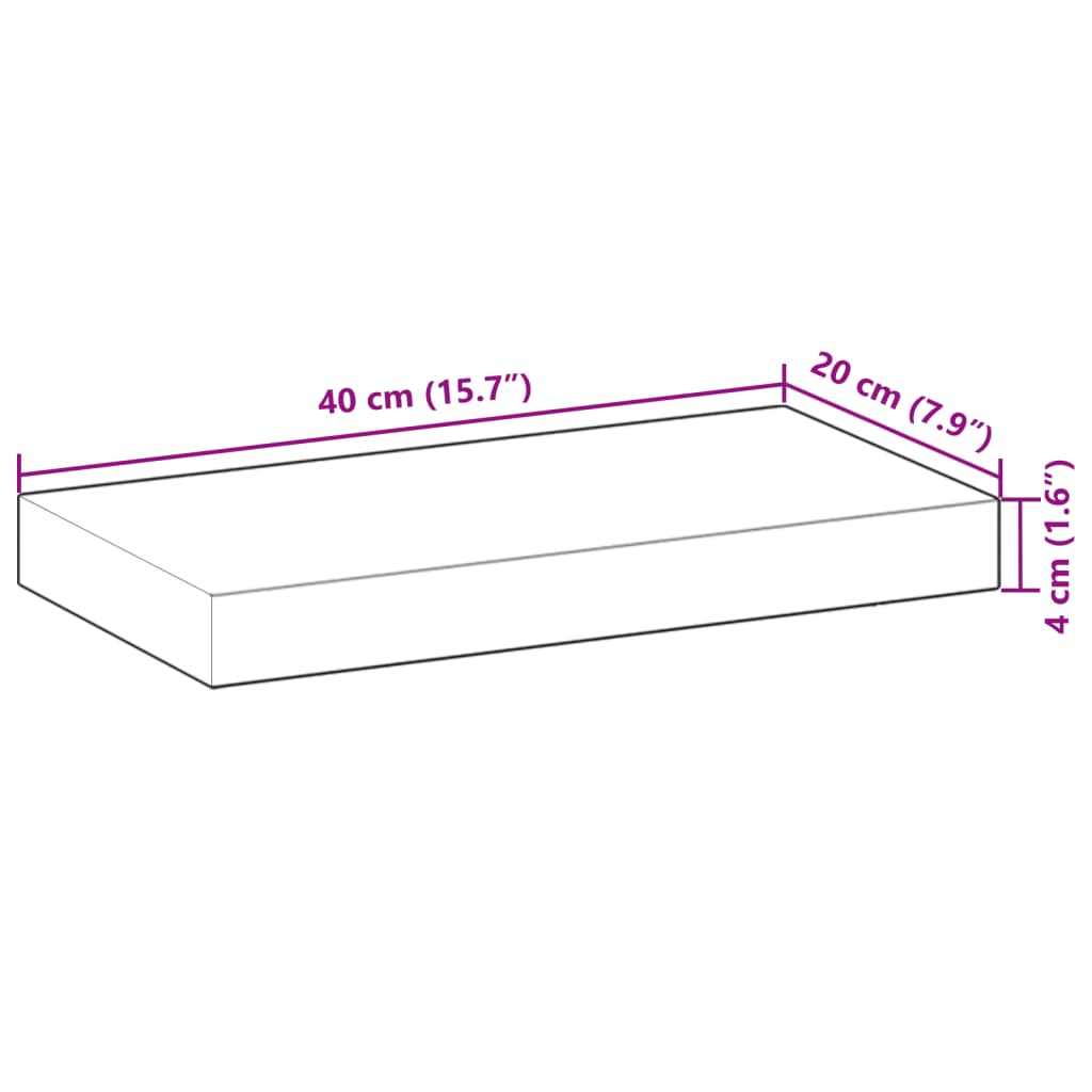 Wandschappen 2 st zwevend 40x20x4 cm onbehandeld acaciahout