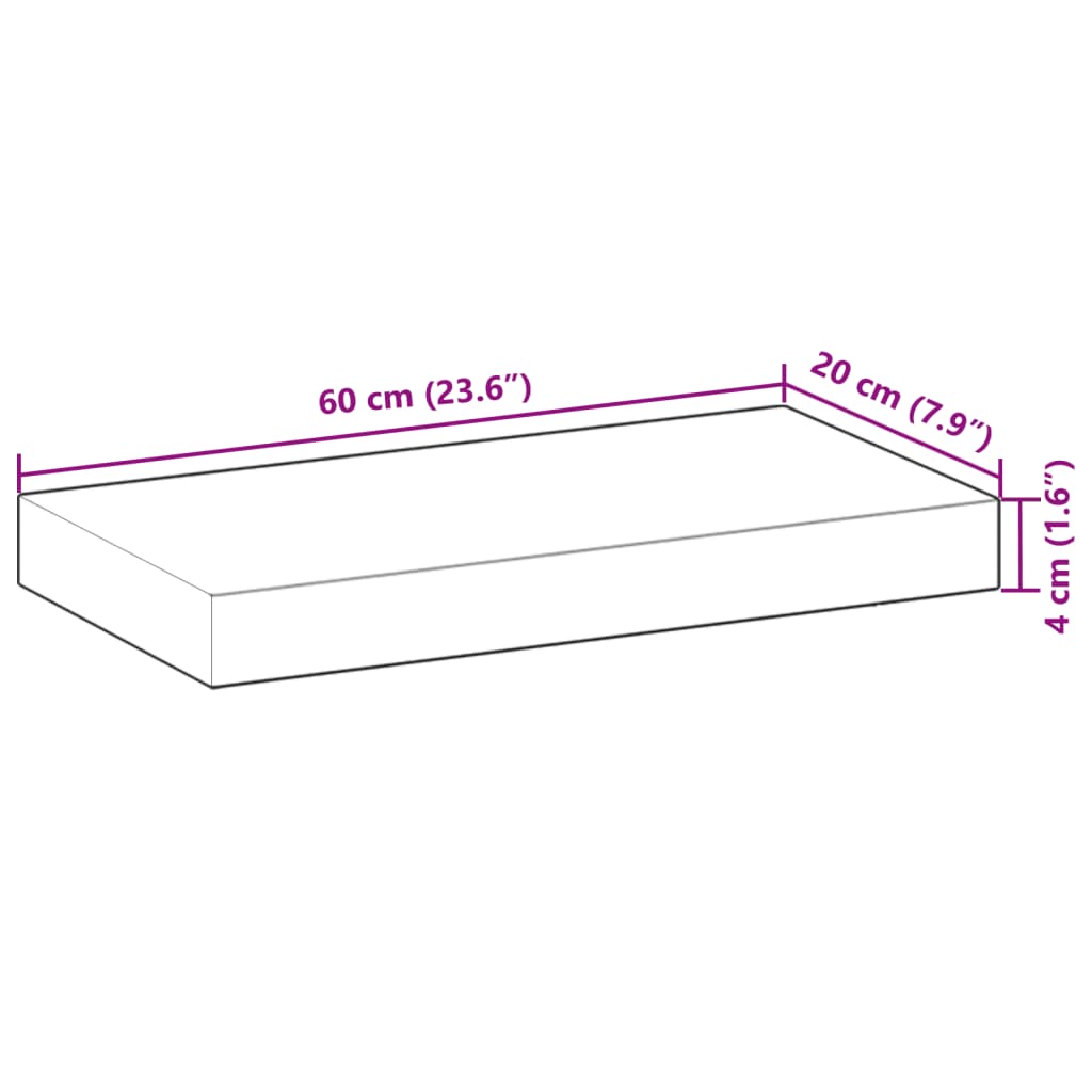 Wandschappen 2 st zwevend 60x20x4 cm onbehandeld acaciahout