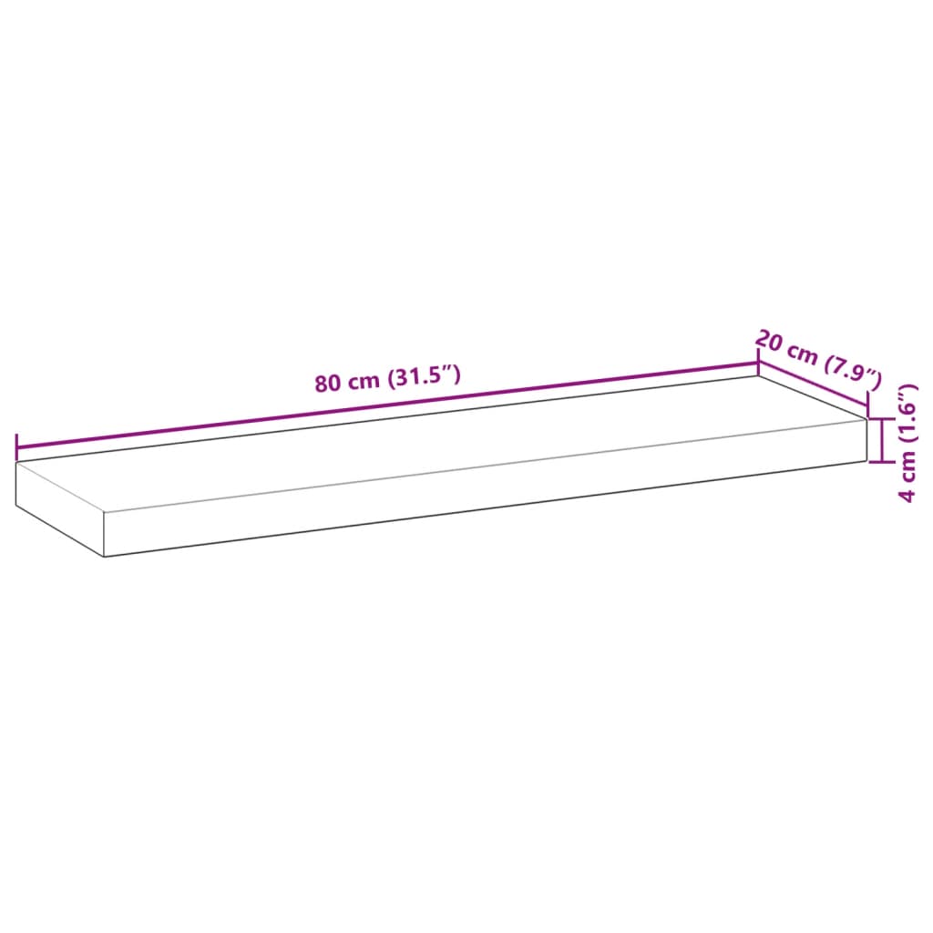 Wandschap zwevend 80x20x4 cm onbehandeld massief acaciahout