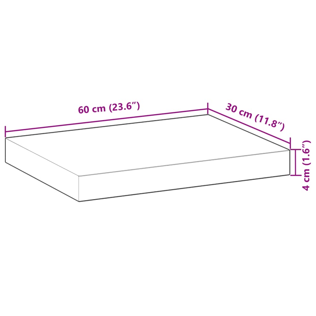 Wandschappen 2 st zwevend 60x30x4 cm onbehandeld acaciahout