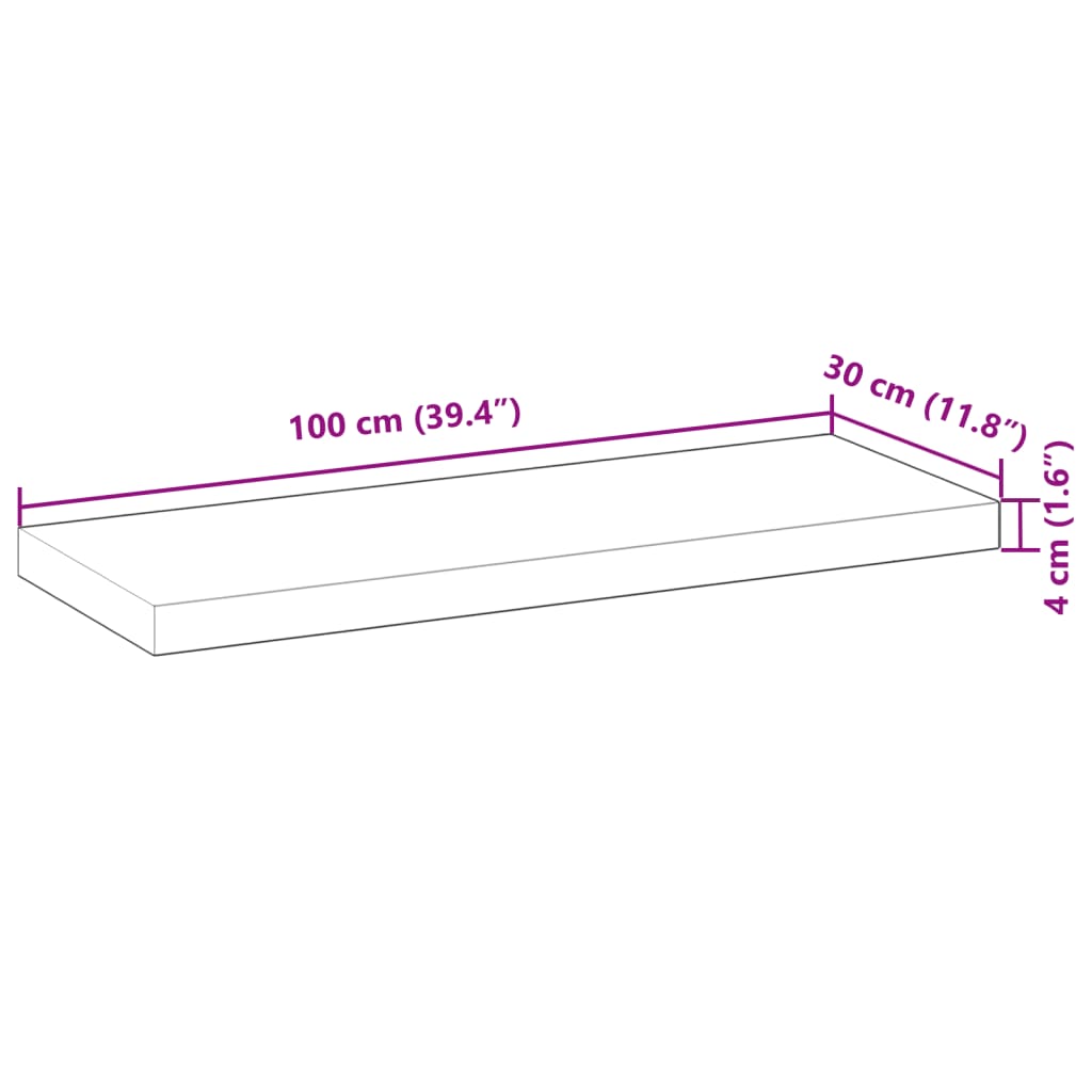 Wandschappen 2 st zwevend 100x30x4 cm onbehandeld acaciahout