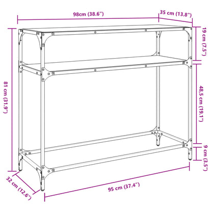 Wandtafel met transparant glazen blad 98x35x81 cm staal