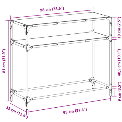 Wandtafel met zwart glazen blad 98x35x81 cm staal