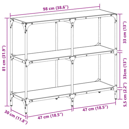 Wandtafel met zwart glazen blad 98x30x81 cm staal