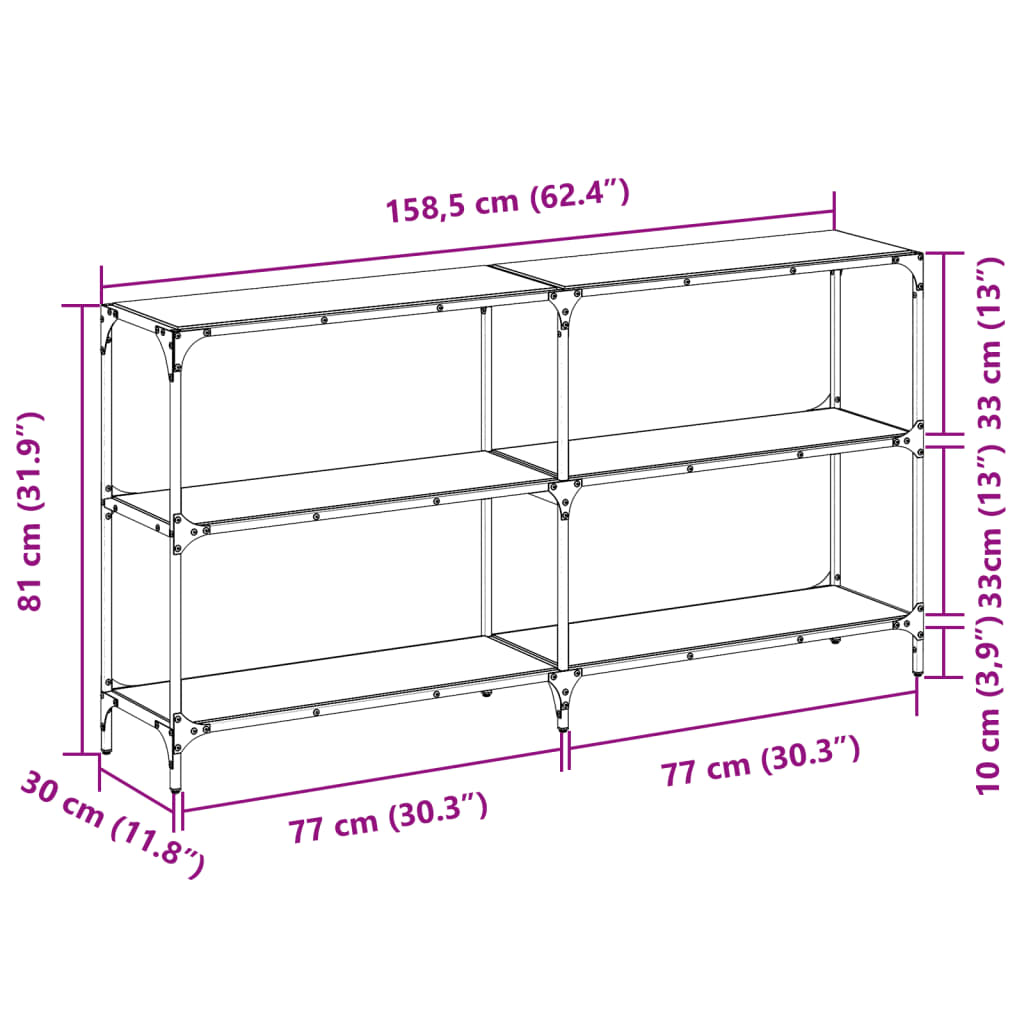 Wandtafel met zwart glazen blad 158,5x30x81 cm staal