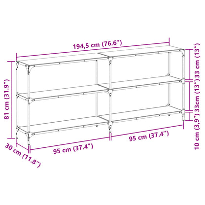 Wandtafel met zwart glazen blad 194,5x30x81 cm staal