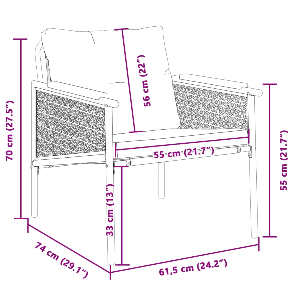 Tuinstoelen 2 st met kussens staal zwart