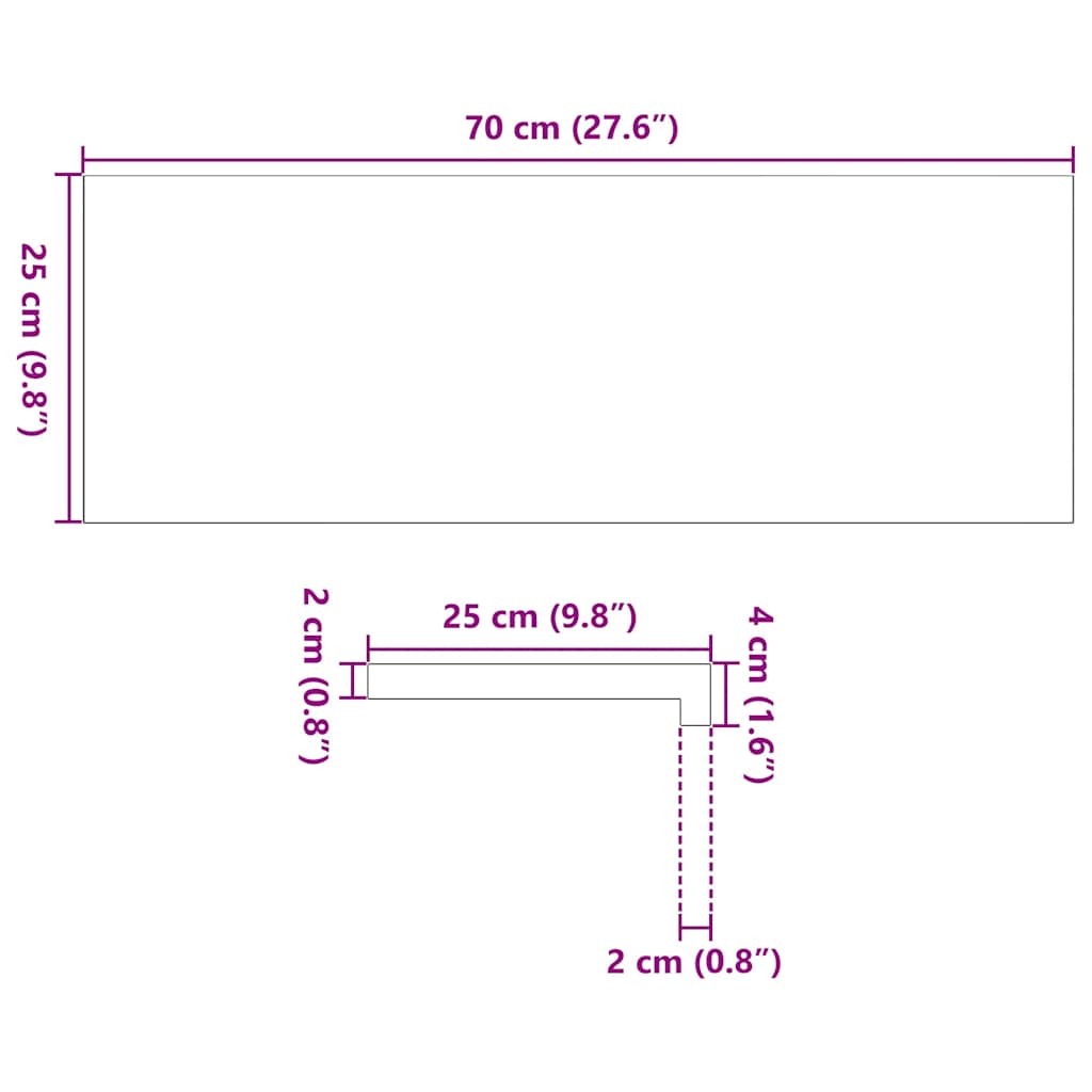 Vensterbanken 2 st onbehandeld 70x25x2 cm massief eikenhout