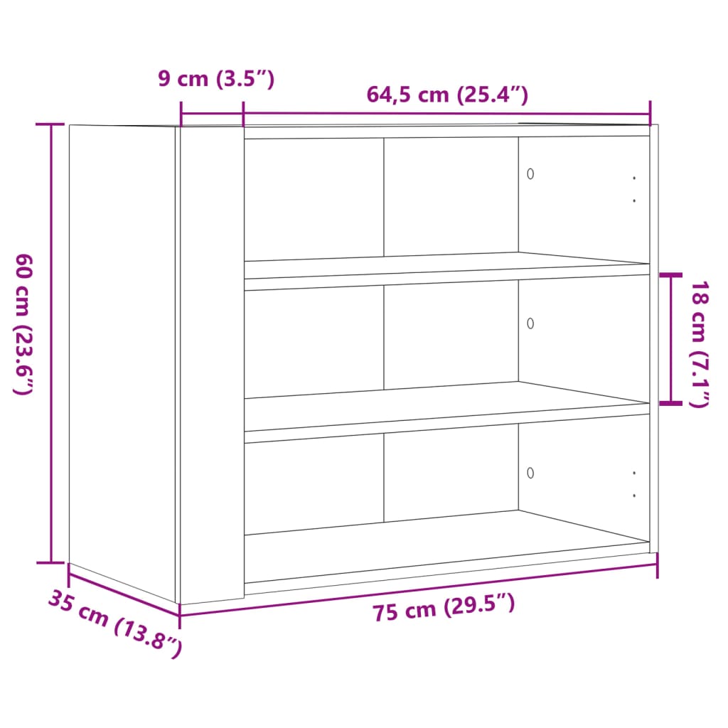 Wandkast 75x35x60 cm bewerkt hout zwart