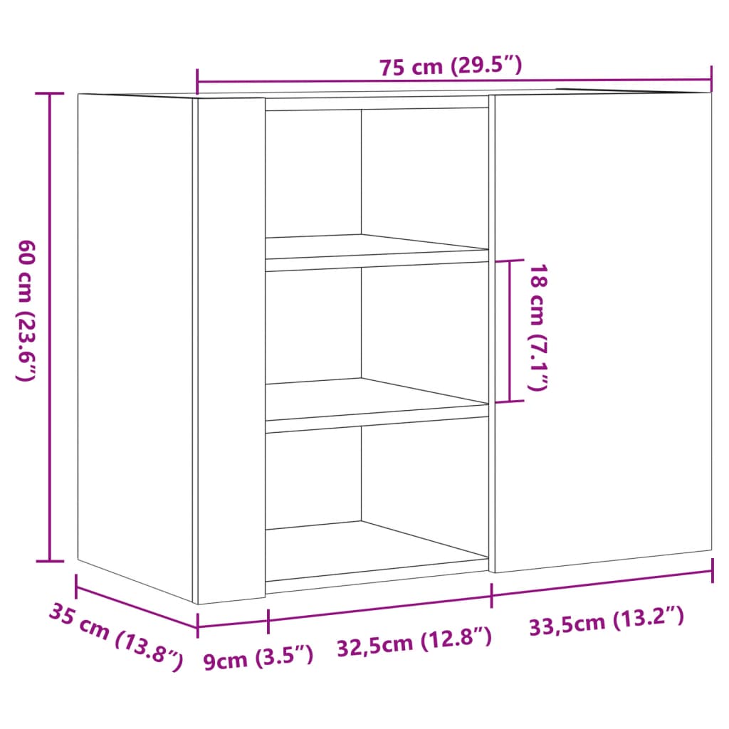 Wandkast 75x35x60 cm bewerkt hout wit