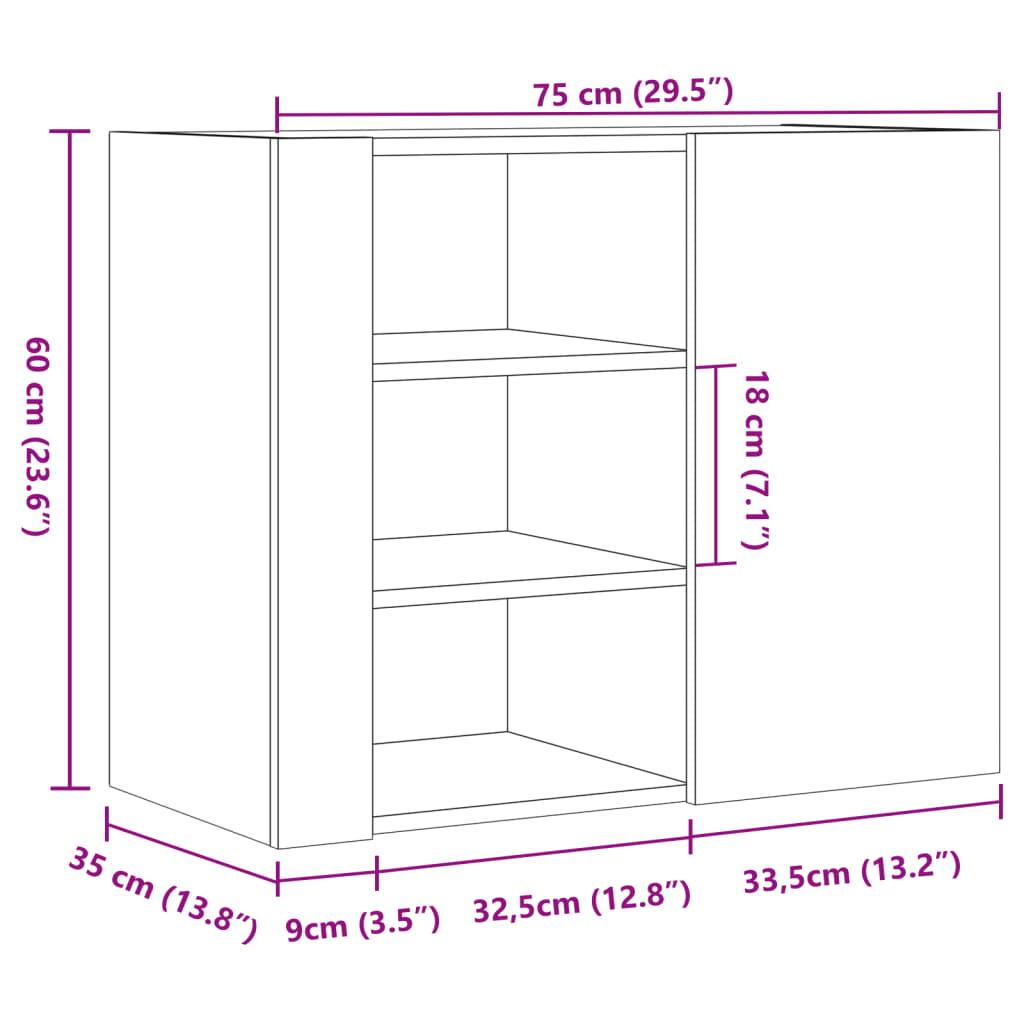 Wandkast 75x35x60 cm bewerkt hout sonoma eikenkleurig