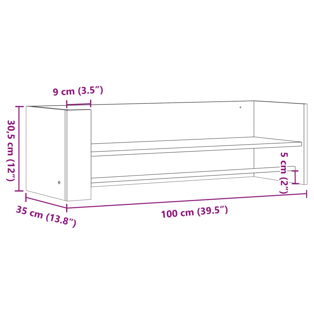 Wandschap 100x35x30,5 cm bewerkt hout wit