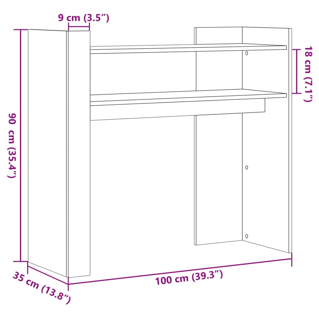 Wandtafel 100x35x90 cm bewerkt hout wit