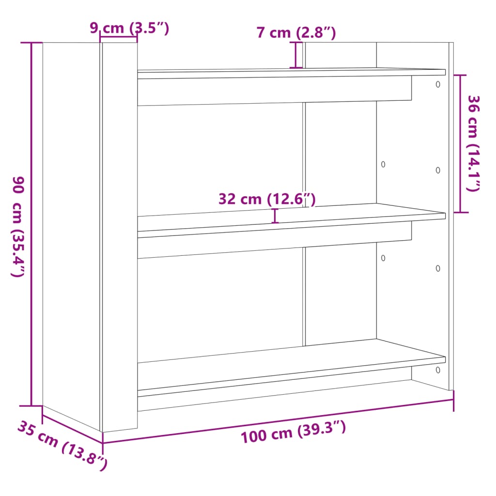 Wandtafel 100x35x90 cm bewerkt hout sonoma eikenkleurig