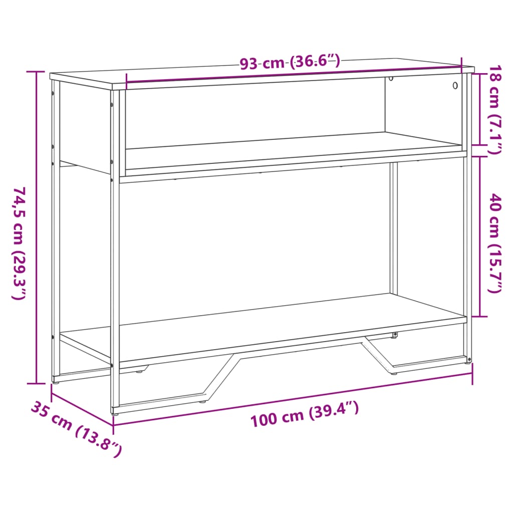 Wandtafel 100x35x74,5 cm bewerkt hout gerookt eikenkleurig