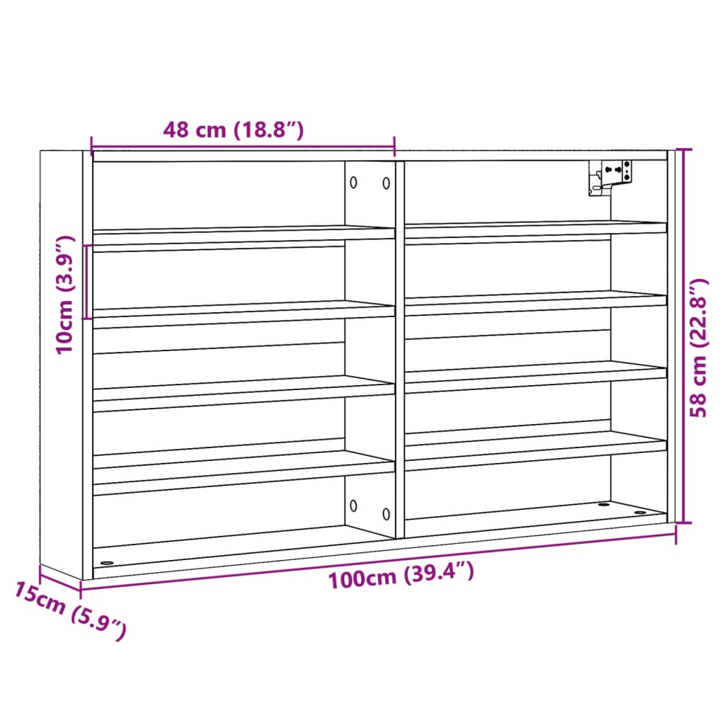 Vitrinekast 100x15x58 cm bewerkt hout grijs sonoma eikenkleurig