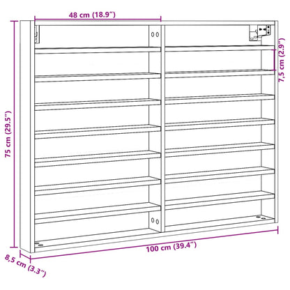 Vitrinekast 100x8,5x75 cm bewerkt hout betongrijs