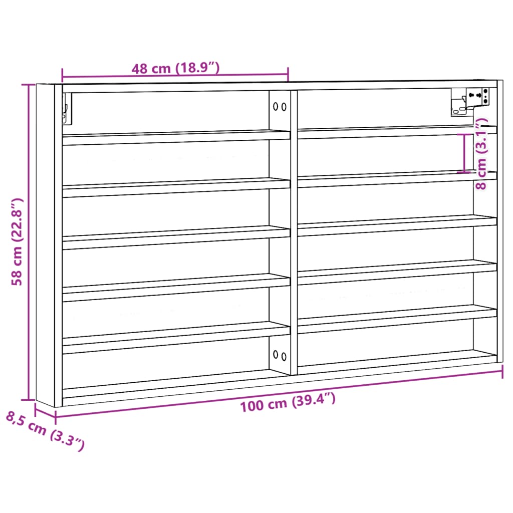 Vitrinekast 100x8,5x58 cm bewerkt hout zwart