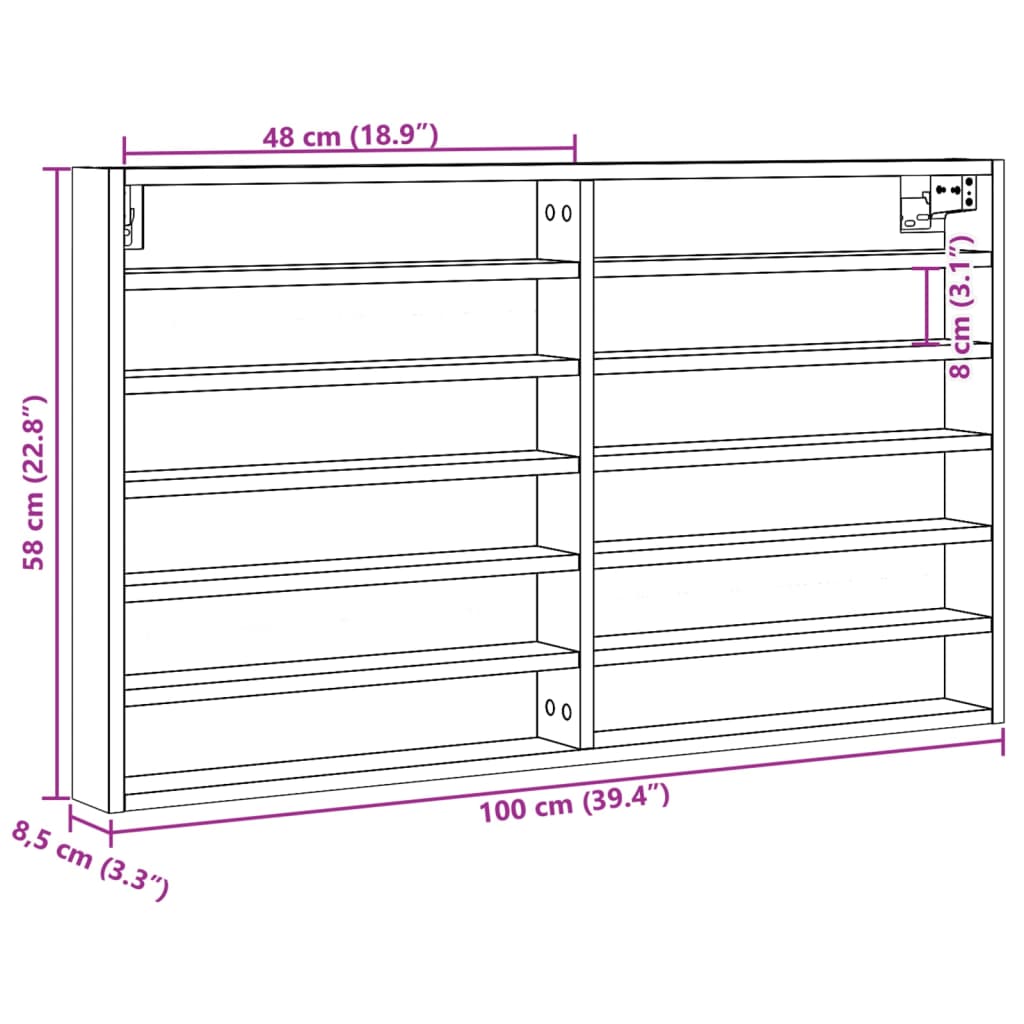 Vitrinekast 100x8,5x58 cm bewerkt hout sonoma eikenkleurig