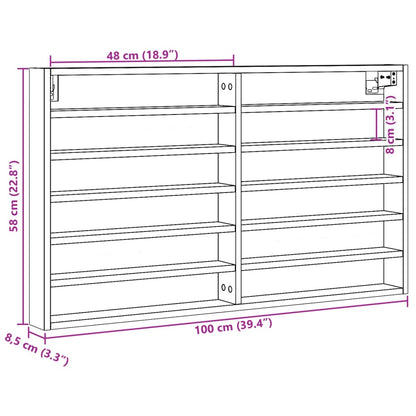 Vitrinekast 100x8,5x58 cm bewerkt hout gerookt eikenkleurig