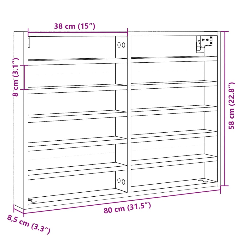 Vitrinekast 80x8,5x58 cm bewerkt hout sonoma eikenkleurig