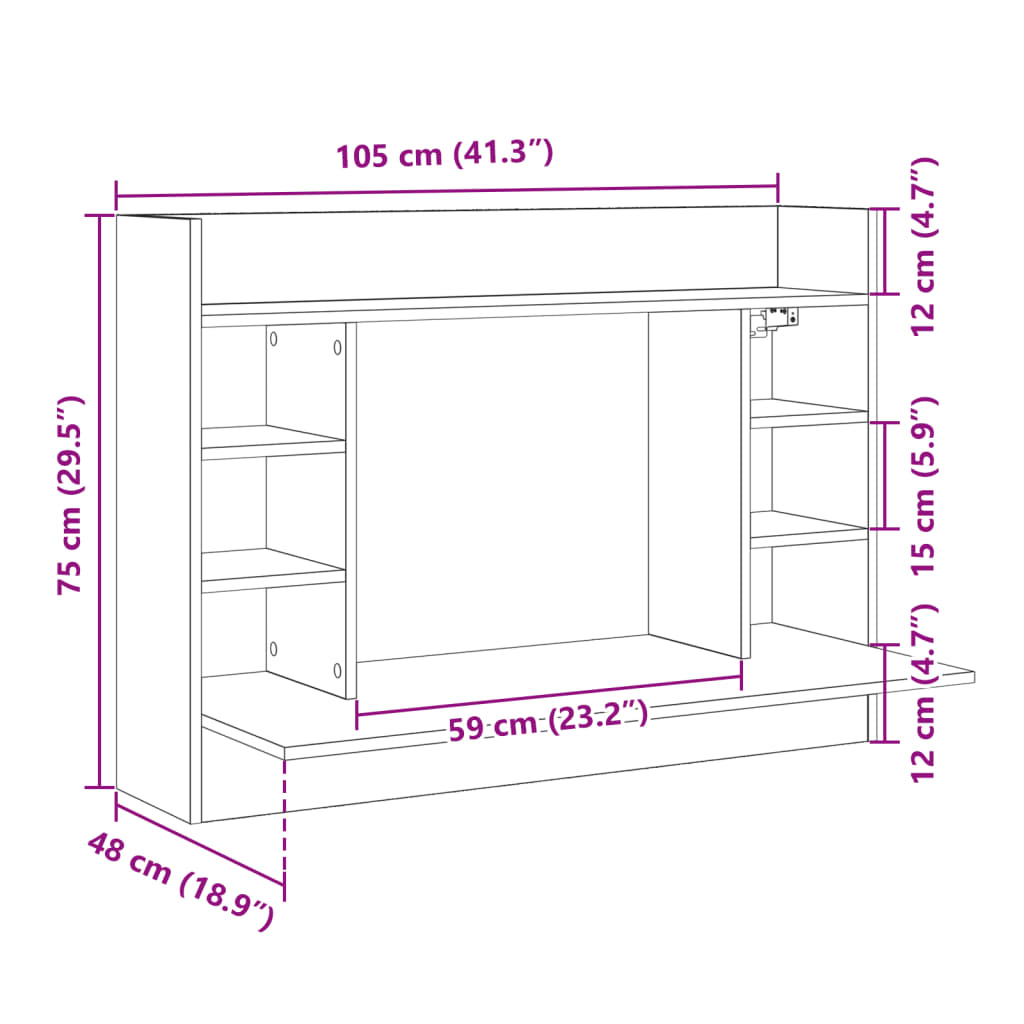 Wandbureau 105x48x75 cm bewerkt hout sonoma eikenkleurig