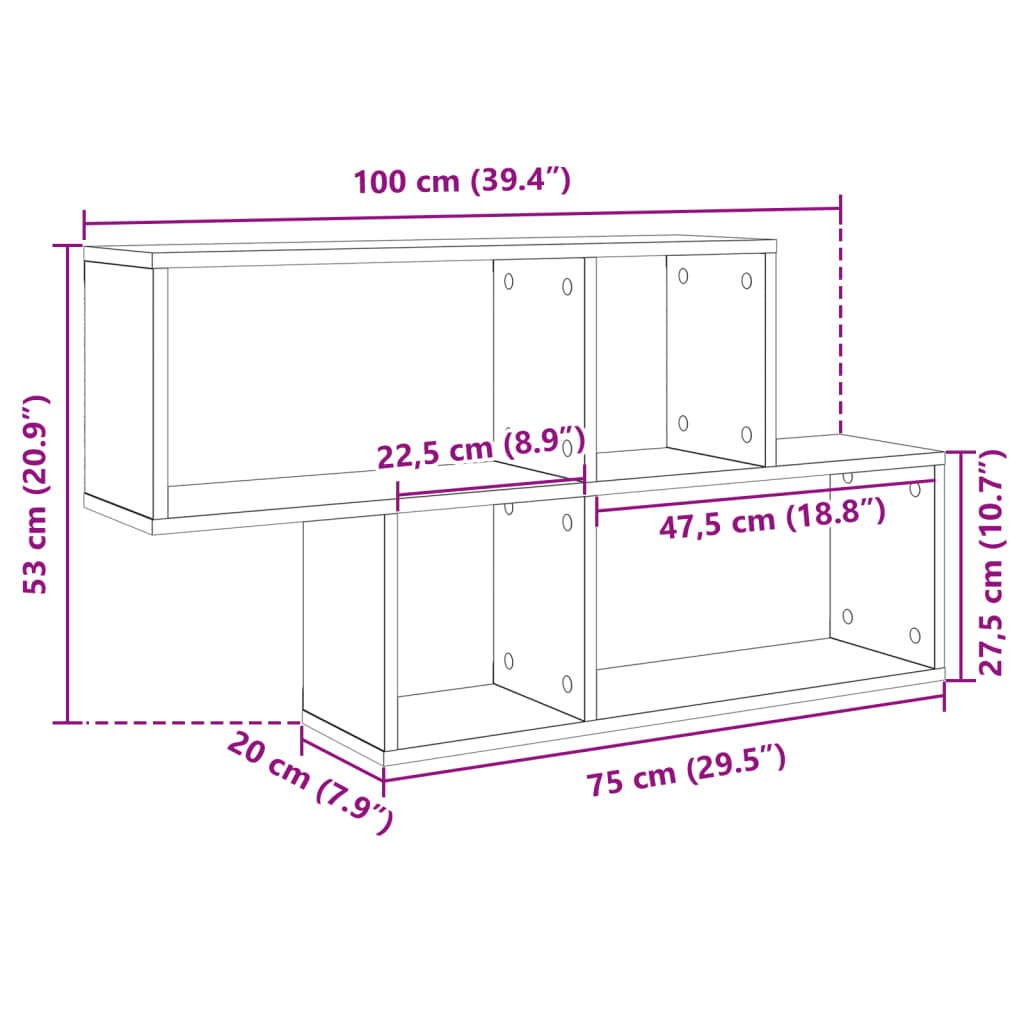 Wandschap 100x20x53 cm bewerkt hout wit