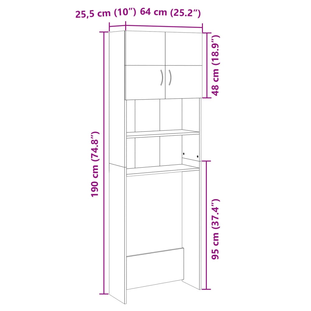 Wasmachinekast 64x25,5x190 cm bewerkt hout sonoma eikenkleurig