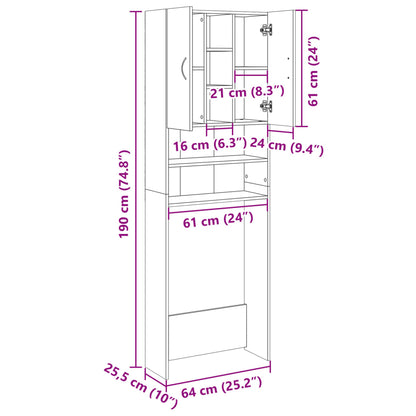 Wasmachinekast 64x25,5x190 cm sonoma eikenkleurig