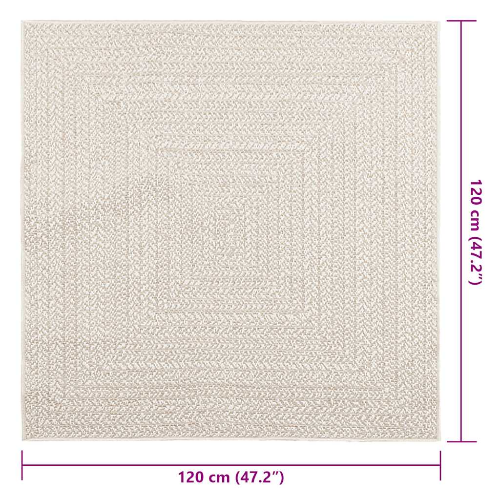 Vloerkleed ZIZUR room binnen en buiten 120x120 cm jute look