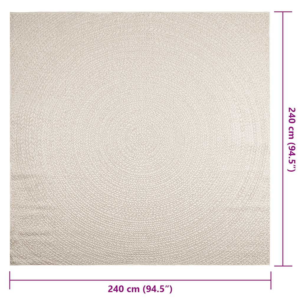 Vloerkleed ZIZUR room binnen en buiten 240x240 cm jute look