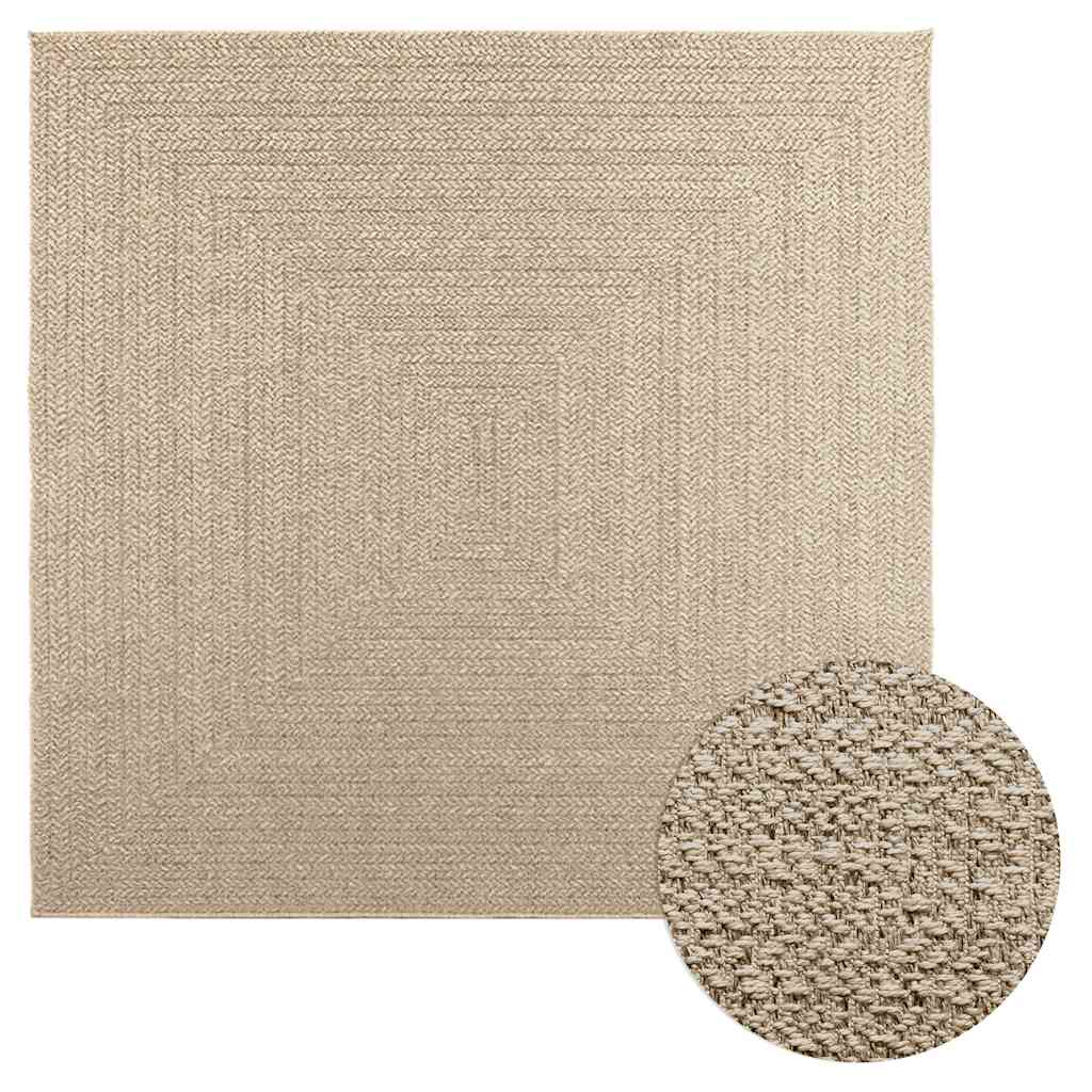 Vloerkleed ZIZUR beige binnen en buiten 200x200 cm jute look