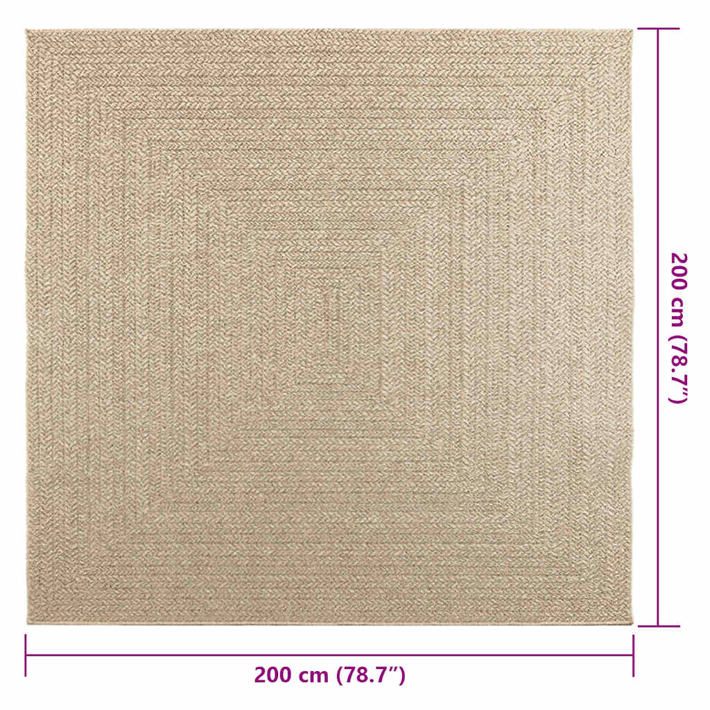 Vloerkleed ZIZUR beige binnen en buiten 200x200 cm jute look