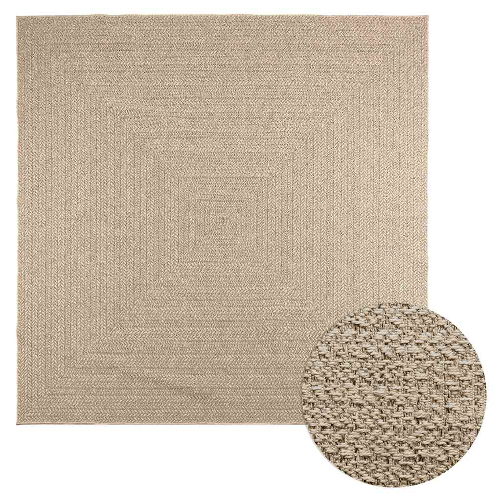 Vloerkleed ZIZUR beige binnen en buiten 240x240 cm jute look