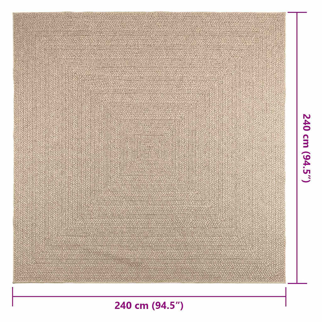 Vloerkleed ZIZUR beige binnen en buiten 240x240 cm jute look