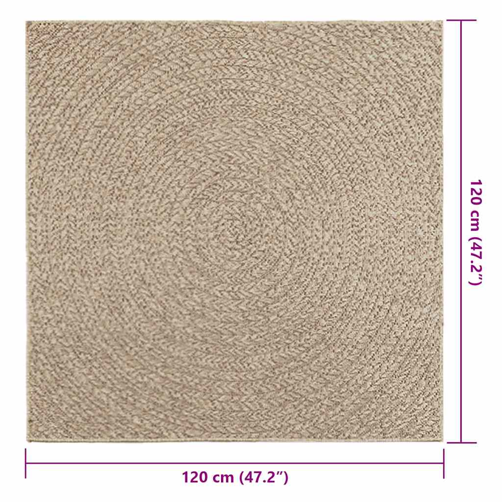 Vloerkleed ZIZUR beige binnen en buiten 120x120 cm jute look