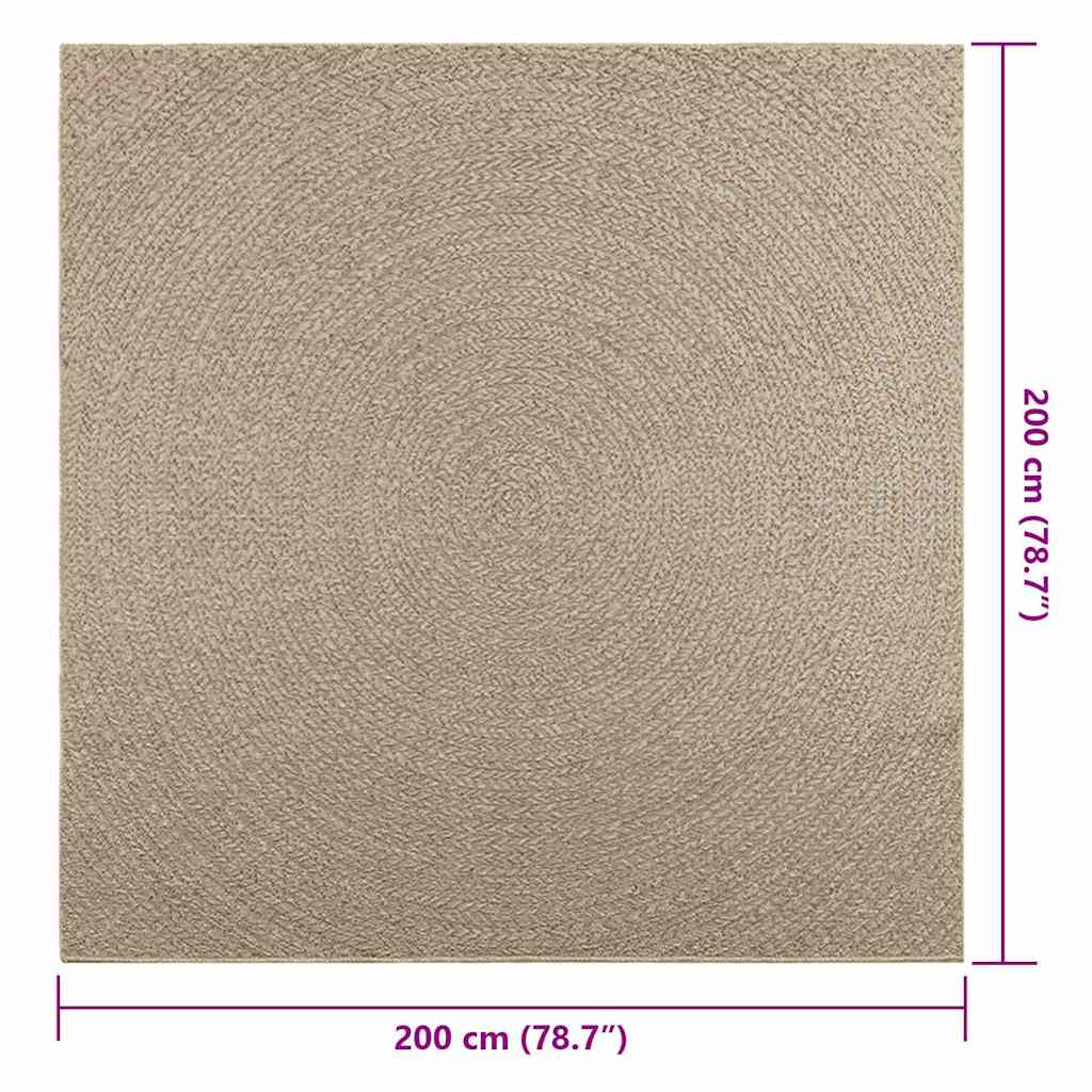 Vloerkleed ZIZUR beige binnen en buiten 200x200 cm jute look