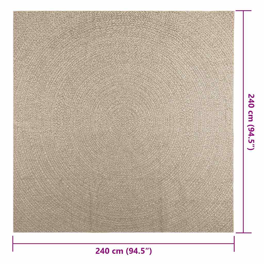 Vloerkleed ZIZUR beige binnen en buiten 240x240 cm jute look