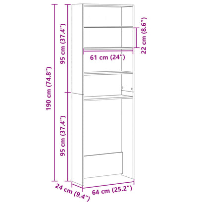 Wasmachinekast 64x24x190 cm bewerkt hout en sonoma eikenkleurig