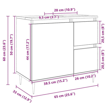 Wastafelkast 65x33x60 cm bewerkt hout sonoma eikenkleurig