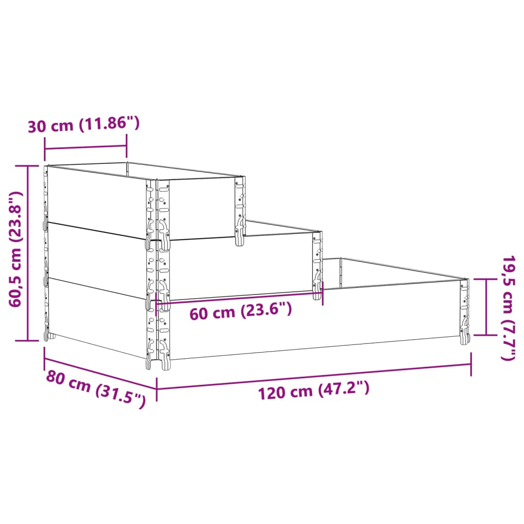 Verhoogde plantenbak 3-laags 120x80 cm massief grenenhout