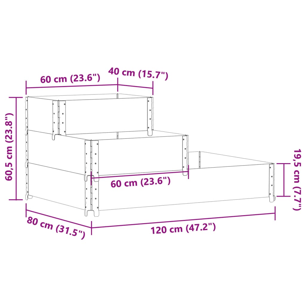 Verhoogde plantenbak 3-laags 120x80 cm massief grenenhout zwart