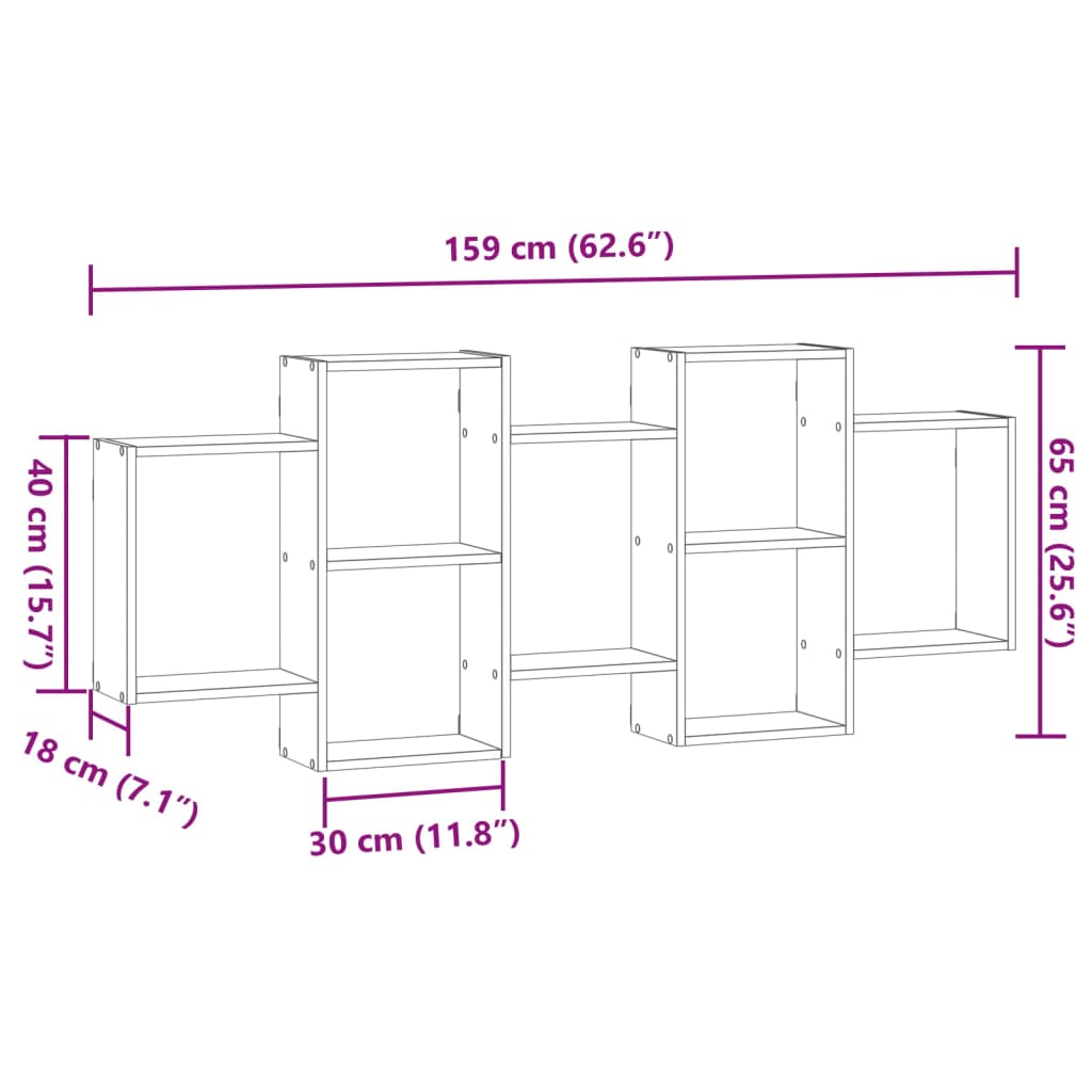 Wandschap 159x18x65 cm bewerkt hout bruin eikenkleurig