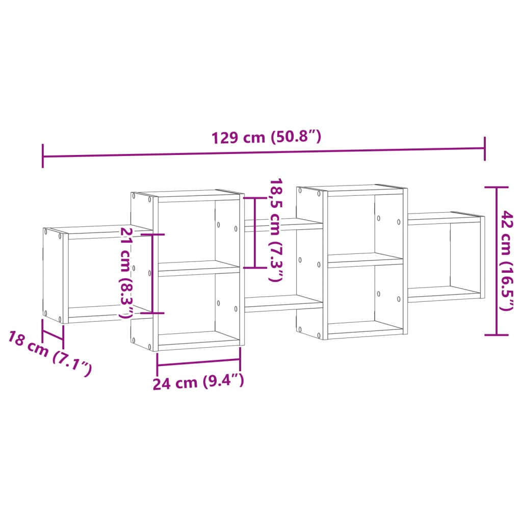 Wandschap 129x18x42 cm bewerkt hout wit