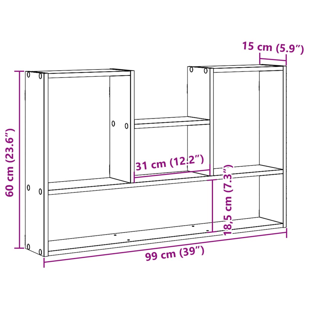 Wandschap 99x15x60 cm bewerkt hout wit