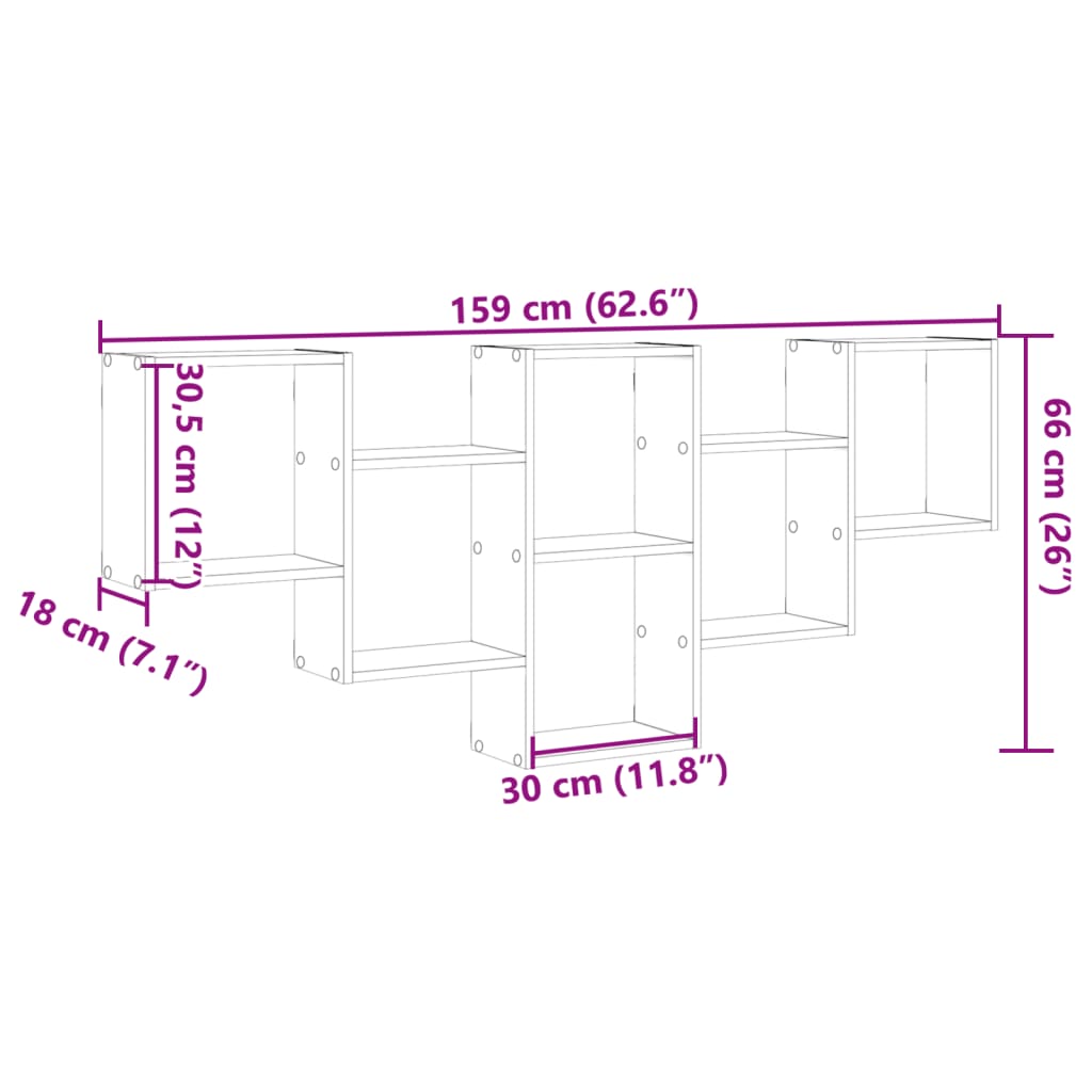 Wandschap 159x18x66 cm bewerkt hout betongrijs